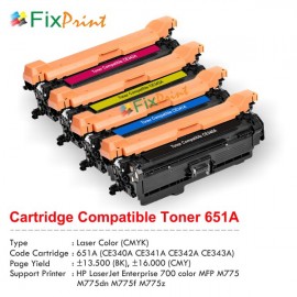 Cartridge Toner Compatible HPC CE340A 651A Black, Printer HPC LaserJet Enterprise 700 color MFP M775 M775dn M775f M775z